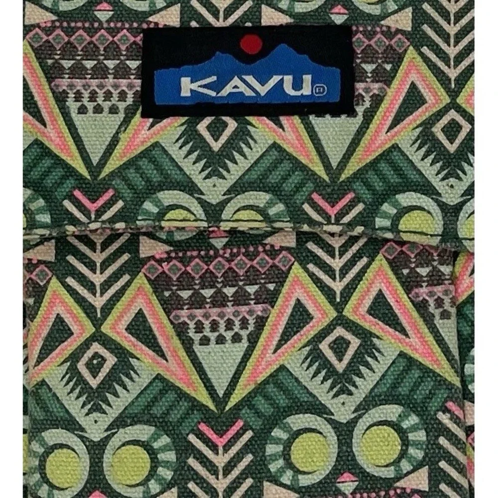 KAVU Canvas Crossbody Adjustable Small Bag Featured In Greens & Corals Geometric
